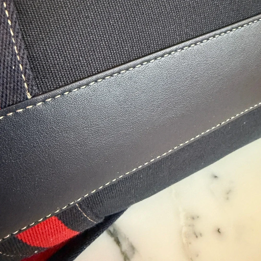 Gucci 816866 Duffle Bag Navy Canvas Red Blue Web Stripe Travel Weekend Bag